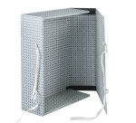 Scatola archivio in legno - con fettuccia - 38 x 27 cm - dorso 12 cm - grigio - Brefiocart