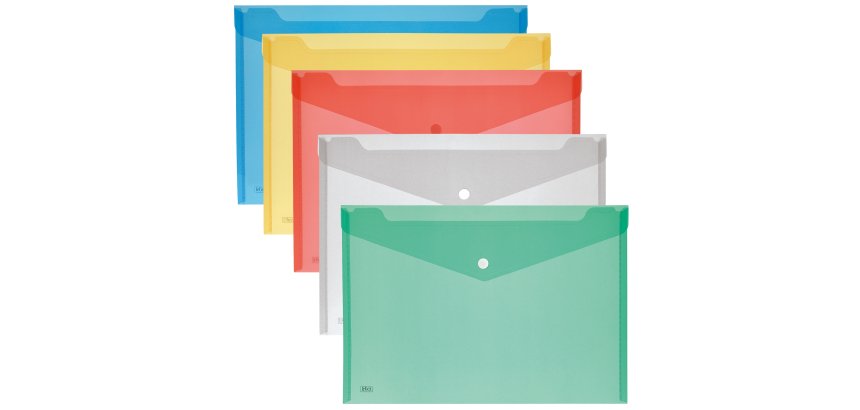 Busta con bottone - 33,5 x 23,5 cm - PP - colori assortiti - Lebez - conf. 5 pezzi