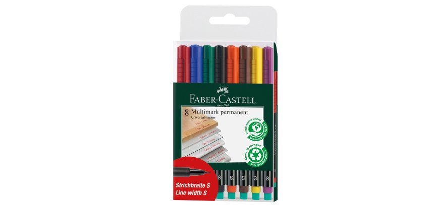 Pennarello Multimark universale permanente con gomma - punta superfine 0,4mm - astuccio 8 colori - Faber-Castell