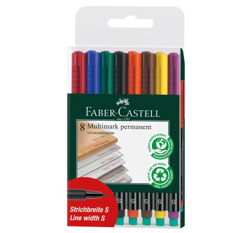 Pennarello Multimark universale permanente con gomma - punta superfine 0,4mm - astuccio 8 colori - Faber Castell