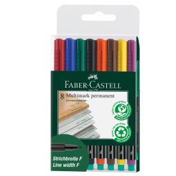 Pennarello Multimark universale permanente con gomma - punta fine 0,6mm - astuccio 8 colori - Faber Castell