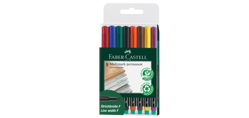 Pennarello Multimark universale permanente con gomma - punta fine 0,6mm - astuccio 8 colori - Faber-Castell