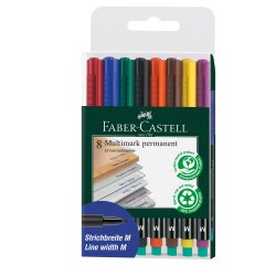 Pennarello Multimark universale permanente con gomma - punta media 1,0mm - astuccio 8 colori - Faber-Castell
