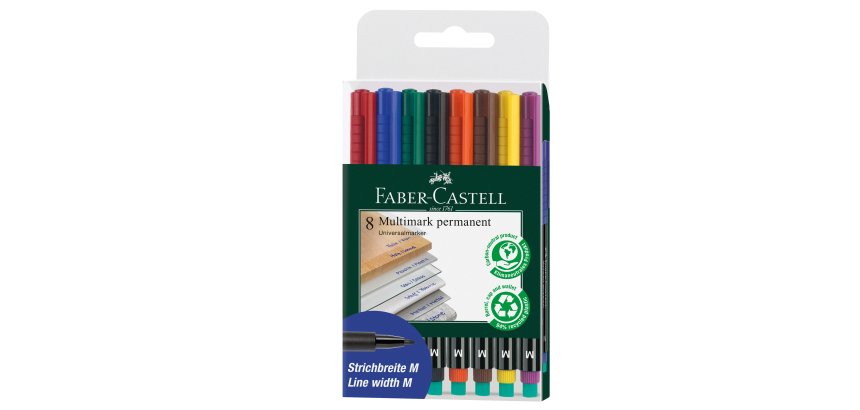 Pennarello Multimark universale permanente con gomma - punta media 1,0mm - astuccio 8 colori - Faber-Castell