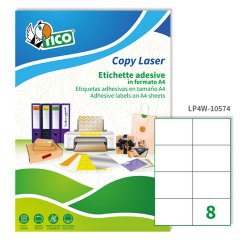 Etichette adesive LP4W - in carta - permanenti - 105 x 74 mm - 8 et/fg - 100 fogli - bianco - Tico