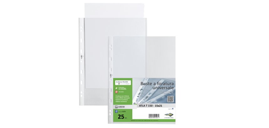 Buste forate Atla T - pesante - liscio - 15 x 21 cm - trasparente - Sei Rota - conf. 25 pezzi