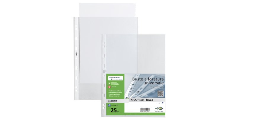 Buste forate Atla T - pesante - liscio - 18 x 24 cm - trasparente - Sei Rota - conf. 25 pezzi