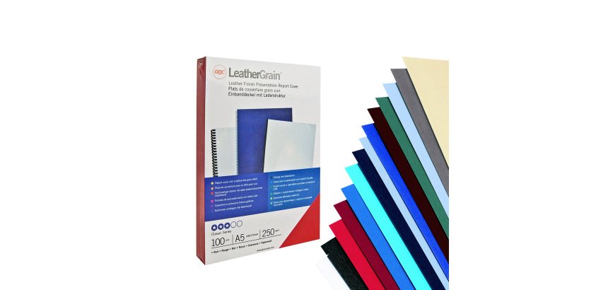 Copertine LeatherGrain per rilegatura - A4 - goffrate - blu - 250 gr - GBC - conf. 100 pezzi