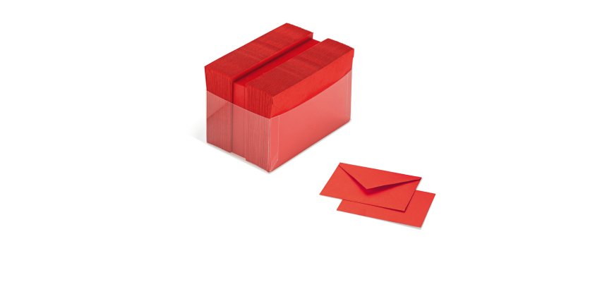 Scatola 100 cartoncini (200gr) + 100 buste (90gr) - rosso - formato 4 - Favini