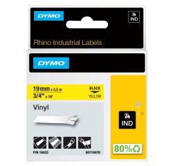 Nastro Rhino 18433 - 19 mm x 5,5 mt - poliestere permanente - nero/giallo - Dymo