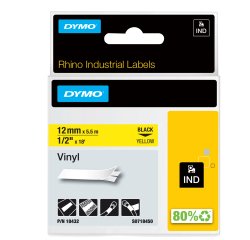 Nastro Rhino 18432 - 12 mm x 5,5 mt - vinile - permanente - nero/giallo - Dymo