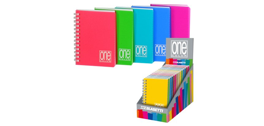 Miniquaderno One Color PP - A6 - 1 rigo - 80 fogli - 80 gr -  c/fori - spiralato - Blasetti - expo 14 pezzi