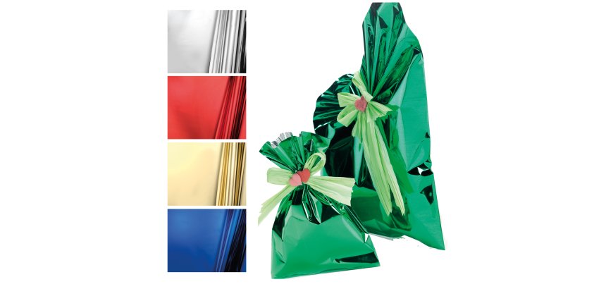 Busta regalo - senza patella adesiva - 20 x 35 cm - 30 micron - PPL - metal lucido - blu - PNP - conf. 50 pezzi