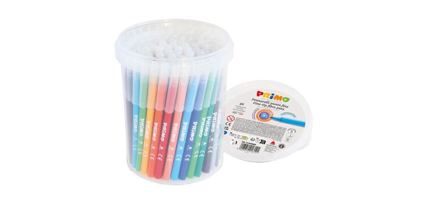 Pennarelli  punta fine - colori assortiti - Primo - secchiello 96 pezzi