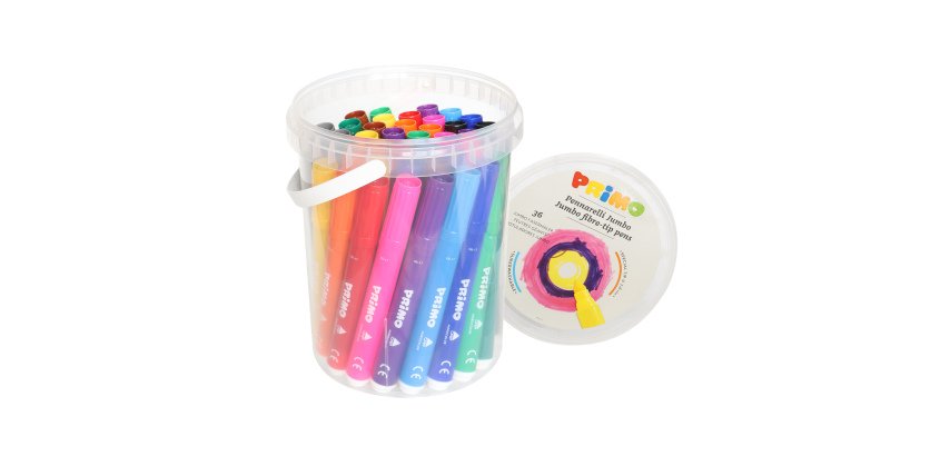 Pennarelli Jumbo - punta ø7,6mm - colori assortiti - Primo - secchiello 36 pezzi