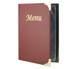 Portamenù Basic - A5 - 23,7 x 17 cm - PVC - bordeaux - 4+2 buste fisse incluse - Securit