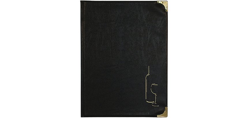 Carta dei vini Basic - A4 - 31,5 x 24 cm - PVC - nero - 4+2 buste fisse incluse - Securit