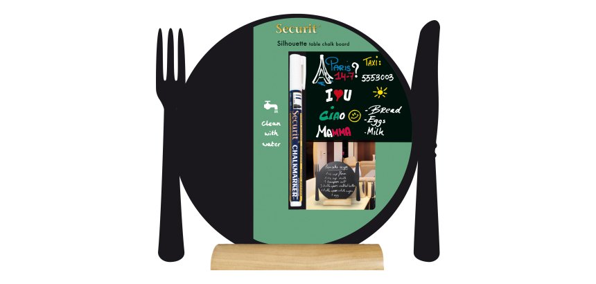 Lavagna da tavolo Silhouette - 24 x 25 cm - forma piatto - nero - Securit