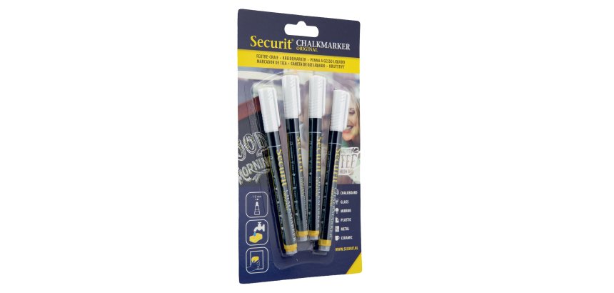 Marcatore a gesso liquido - punta fine da 1,00-2,00 mm - bianco - Securit - conf. 4 pezzi