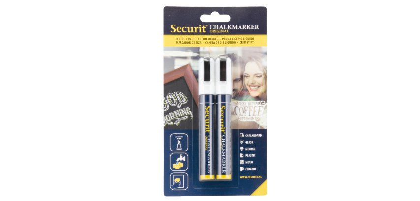 Marcatore a gesso liquido  - punta media da 2,00-6,00mm - bianco - Securit - conf. 2 pezzi