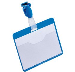 Portanome a tasca aperta - clip in plastica - 6 x 9 cm - blu - Durable - conf. 25 pezzi