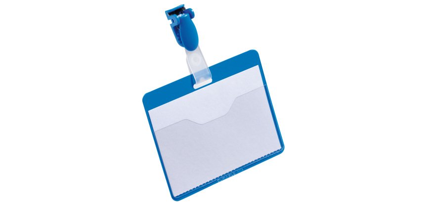 Portanome a tasca aperta - clip in plastica - 6 x 9 cm - blu - Durable - conf. 25 pezzi