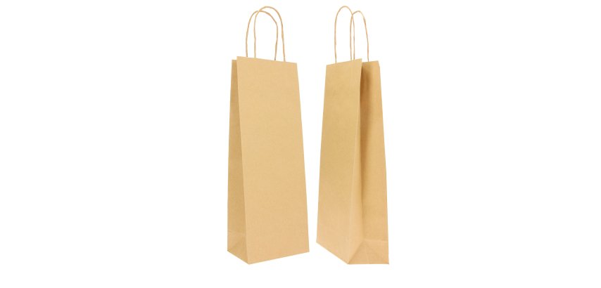 Portabottiglie BARBERA - maniglie cordino - 14 x 9 x 38 cm - carta biokraft - avana - Mainetti Bags - conf. 20 pezzi