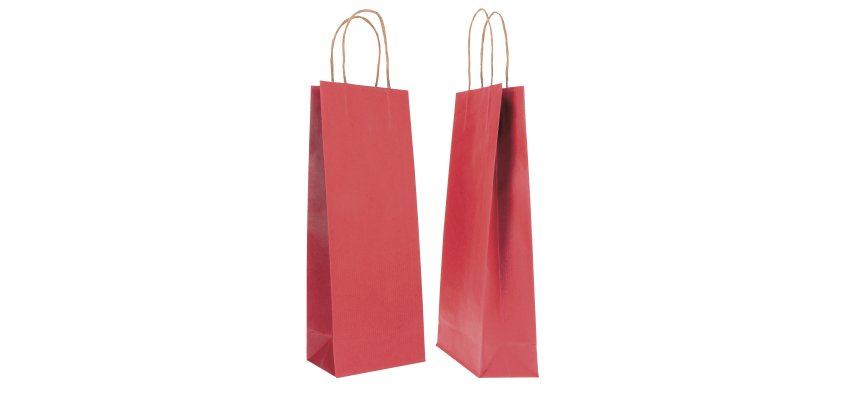 Portabottiglie BARBERA - maniglie cordino - 14 x 9 x 38 cm - carta biokraft - bordeaux - Mainetti Bags - conf. 20 pezzi
