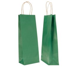 Portabottiglie BARBERA - maniglie cordino - 14 x 9 x 38 cm - carta biokraft - verde - Mainetti Bags - conf. 20 pezzi