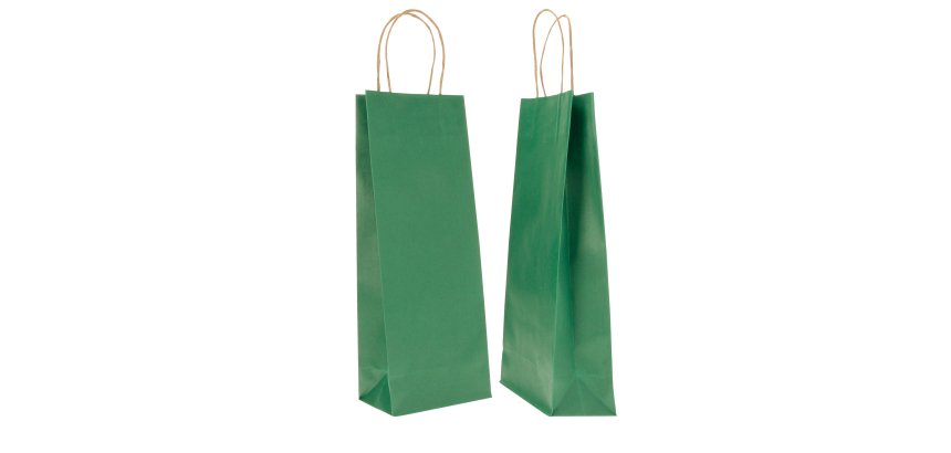 Portabottiglie BARBERA - maniglie cordino - 14 x 9 x 38 cm - carta biokraft - verde - Mainetti Bags - conf. 20 pezzi