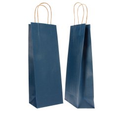 Portabottiglie BARBERA - maniglie cordino - 14 x 9 x 38 cm - carta biokraft - blu - Mainetti Bags - conf. 20 pezzi