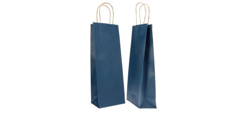 Portabottiglie BARBERA - maniglie cordino - 14 x 9 x 38 cm - carta biokraft - blu - Mainetti Bags - conf. 20 pezzi