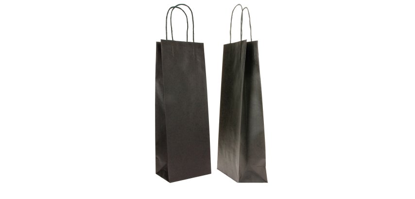 Portabottiglie BARBERA - maniglie cordino - 14 x 9 x 38 cm - carta biokraft - nero - Mainetti Bags - conf. 20 pezzi