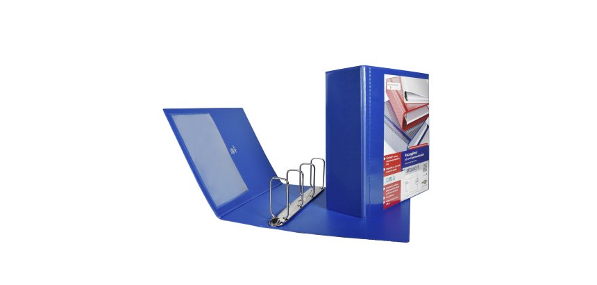 Raccoglitore personalizzabile Stelvio TI - 22 x 30 cm - 4 anelli a Q 80 mm - dorso 10 cm - blu - Sei Rota