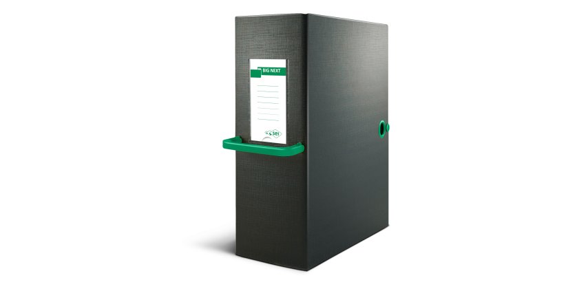 Scatola archivio Big Next - dorso 12 cm - 25 x 35 cm - nero/verde - Sei Rota