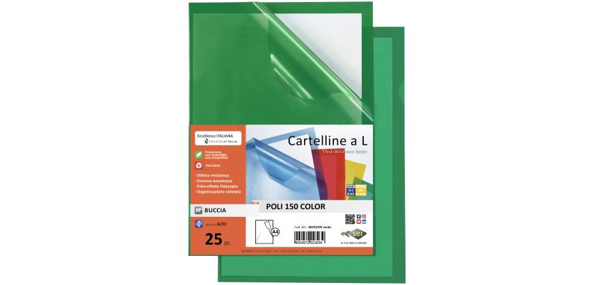 Cartellina a L Poli 150 Color - A4 - PP - buccia pesante - verde - Sei Rota - conf. 25 pezzi