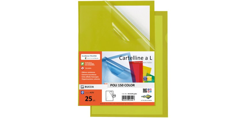 Cartellina a L Poli 150 Color - A4 - PP - buccia pesante - giallo - Sei Rota - conf. 25 pezzi