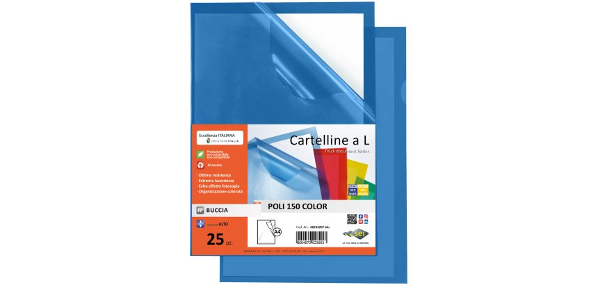 Cartellina a L Poli 150 Color - A4 - PP - buccia pesante - blu - Sei Rota - conf. 25 pezzi