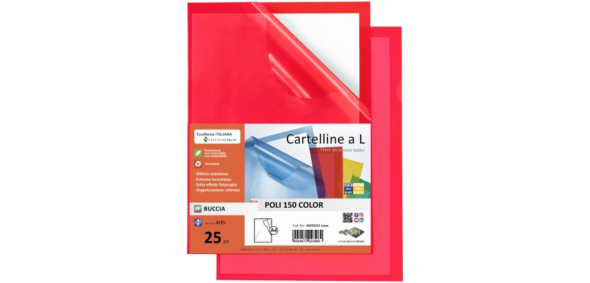 Cartellina a L Poli 150 Color - A4 - PP - buccia pesante - rosso - Sei Rota - conf. 25 pezzi