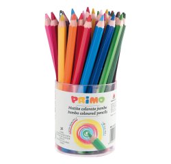 Matite colorate Jumbo - diametro mina 5,5 mm - 12 colori assortiti - Primo - conf. 36 pezzi