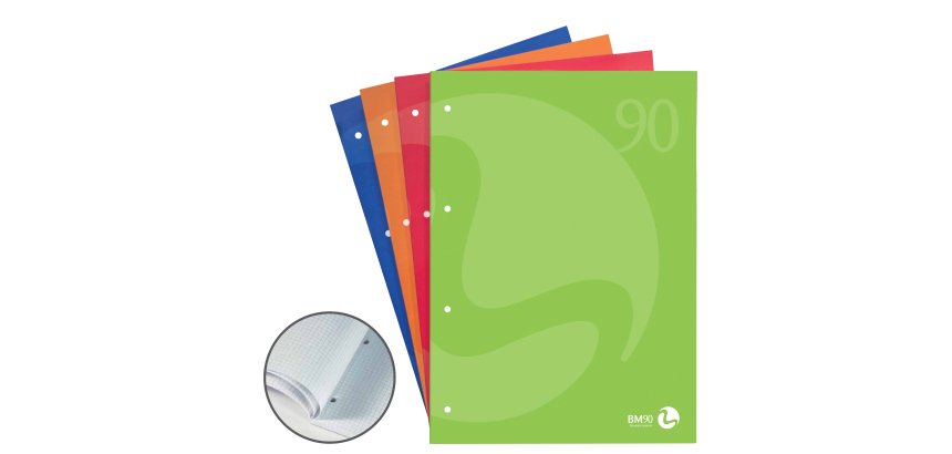 Blocco notes BM90 - A4 - collato lato lungo - quadretti 4mm - 50fg - 90gr - 4fori - copertina 250gr - BM
