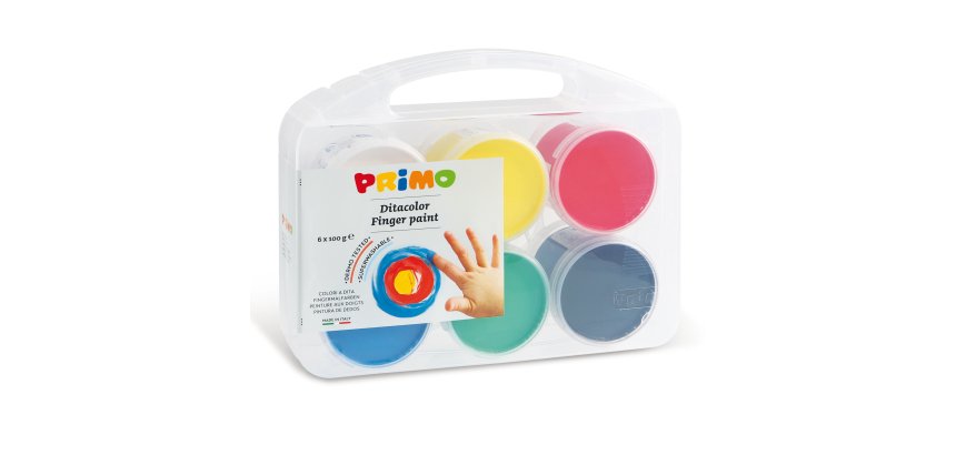 Ditacolor colori a dita - 100ml  - c/pennello - Primo - valigetta 6 colori