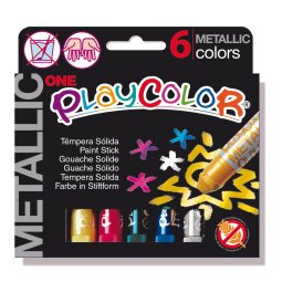 EN_Tempera solida en barra playcolor escolar caja de 6 colores metalizados surtidos