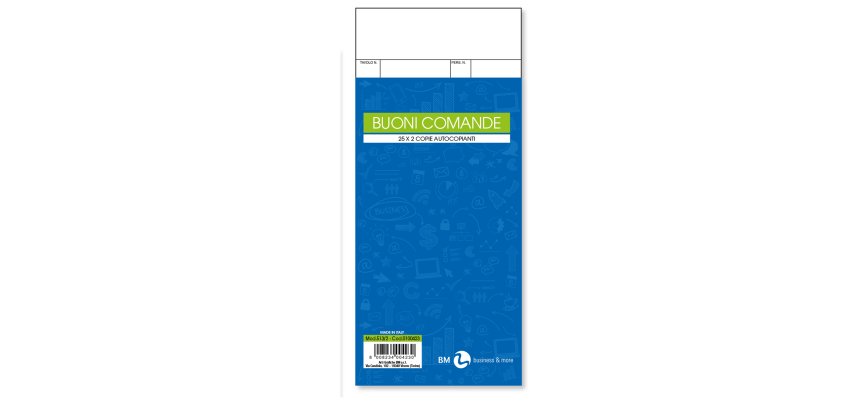 Blocco comande a 7 tagliandi - 10 x 22cm - 25x2cm - 25 fogli x 2 copie ricalcanti - BM