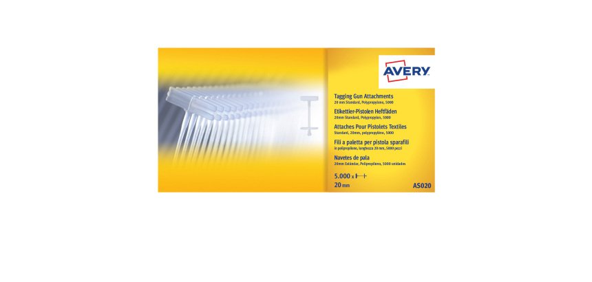 AVERY Fili in polipropilene per pistola sparafili, trasparenti, lunghezza 20mm, 5000 pezzi per confezione
