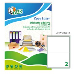 TICO Etichette adesive in carta bianca 200x142mm, 2 etichette per foglio A4, adesivo permanente, laser/inkjet, 100 fogli