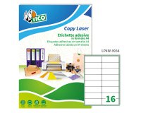 TICO Etichette adesive in carta bianca 99,1x34mm, 16 etichette per foglio A4, adesivo permanente, laser/inkjet, 100 fogli