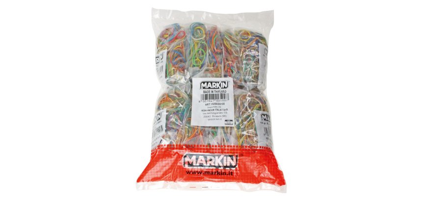 Elastici - misure e colori assortiti - 1 kg - gomma - Markin - conf. 10 sacchetti (100 gr cad)