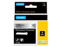 Nastro Rhino 18486 - 12 mm x 5,5 mt - poliestere - permanente - nero/metallo - Dymo