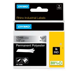 Nastro Rhino 18486 - 12 mm x 5,5 mt - poliestere - permanente - nero/metallo - Dymo